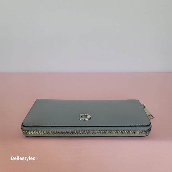 COACH Slim Accordion Smooth Leather Zip-Around Wallet – Grey Blue color ⭐ - Picture 10 of 16